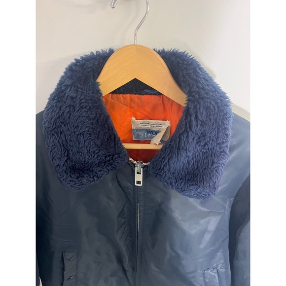 Vintage Sears Work Leisure Men's Navy Bomber Jacket Faux Fur Collar Aviator - Picture 2 of 16
